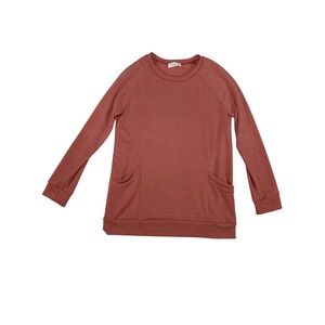Perfect Peach Womens Terracotta Rust Crew Neck Raglan Pocket Sweatshirt Size L